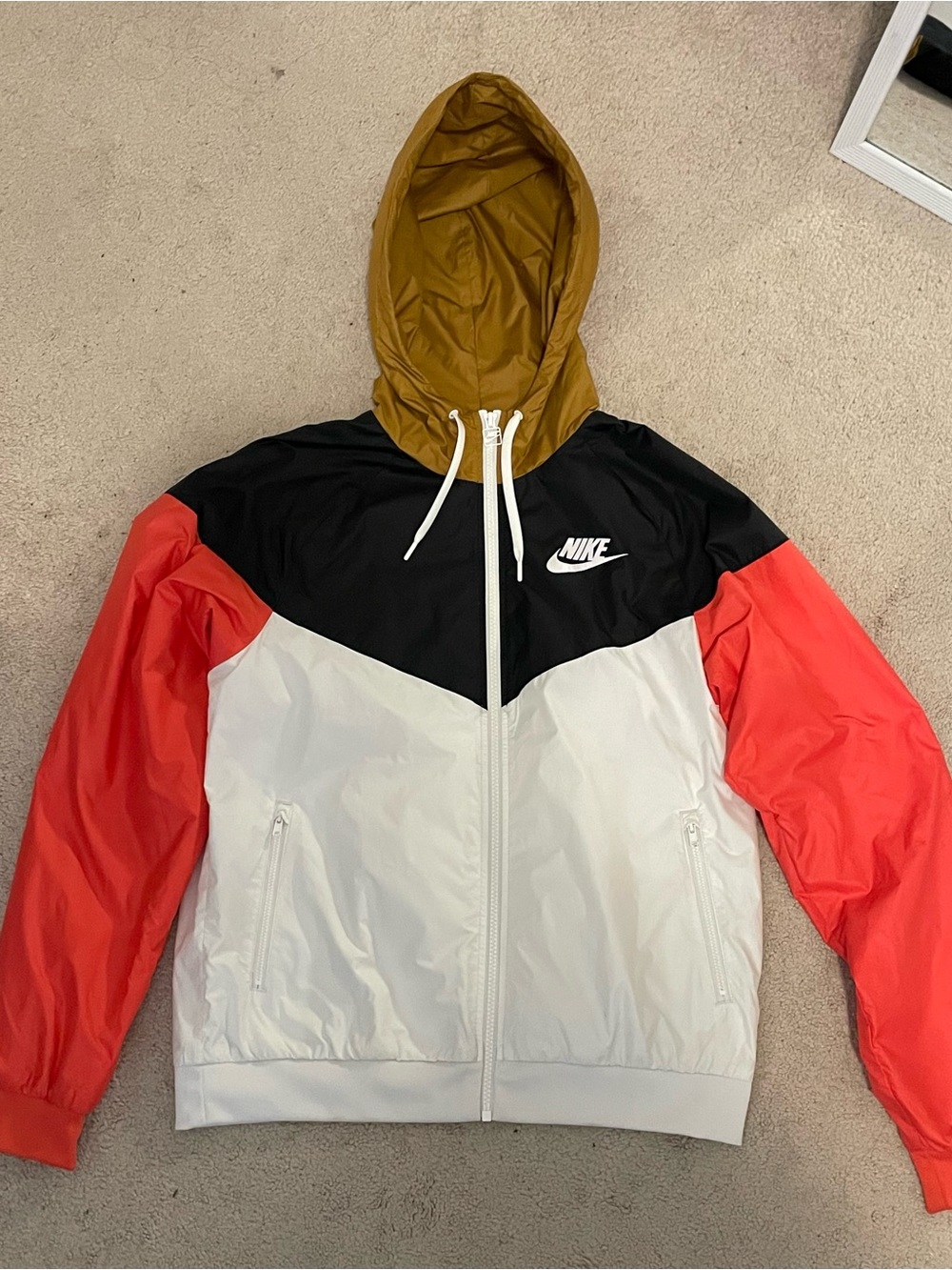 Nike Men’s Colorblock Windbreaker Jacket - Black, White, Red, Mustard Hood